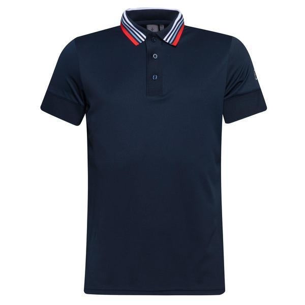 Cross M Stripe Herrengolfpoloshirt D.Blau-Kragen Weiss-Rot