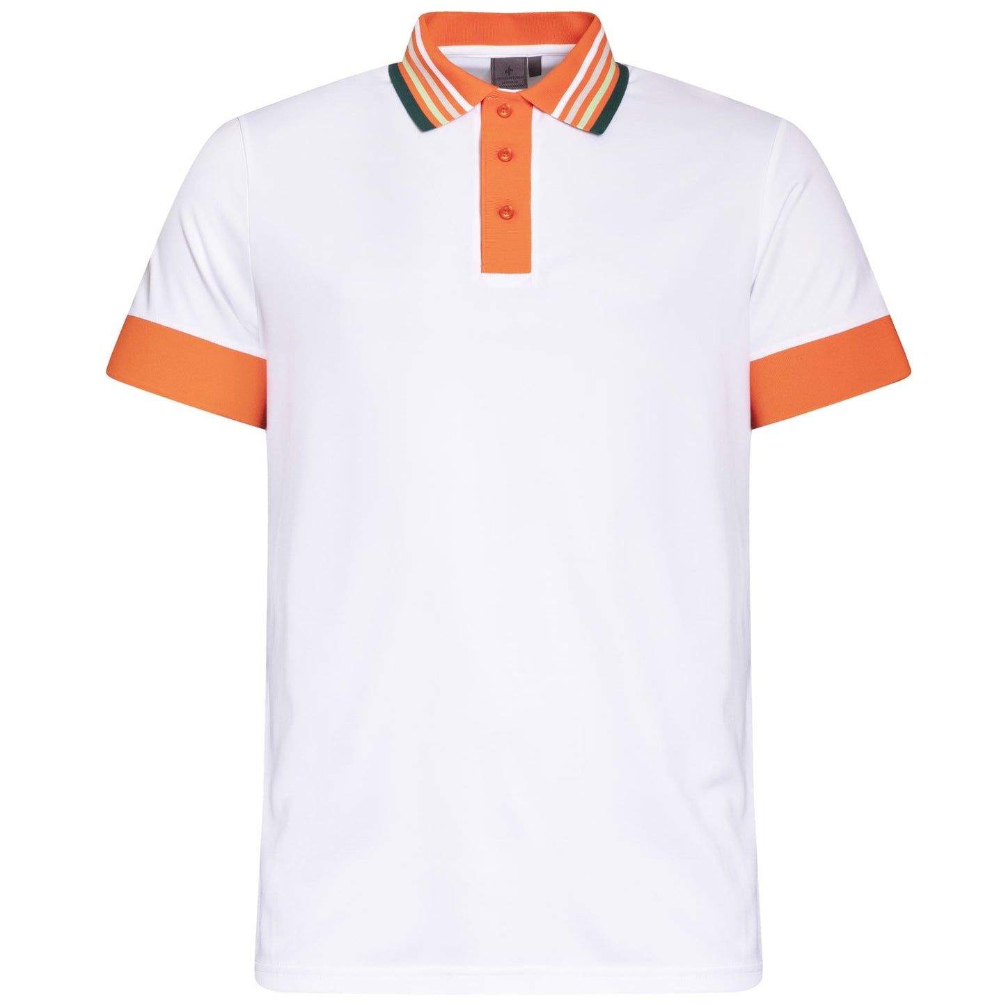 Cross M Stripe Herrengolfpoloshirt Weiss-Orange