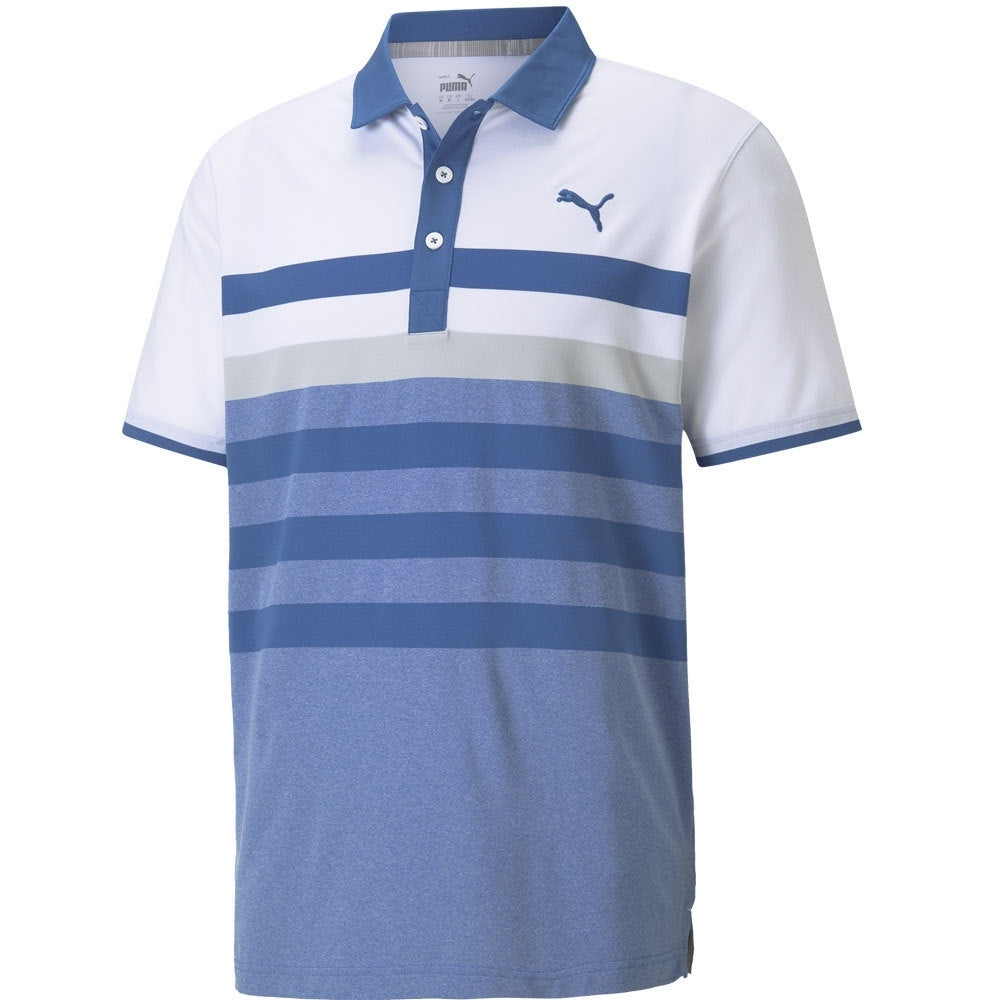 Puma Mattr One Way Herrengolfpoloshirt Weiss-Blau Streifen