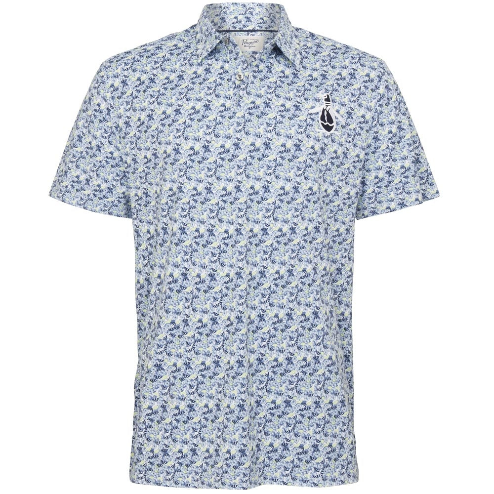 Penguin Umbrella Print Herrengolfpoloshirt Weiss-Print