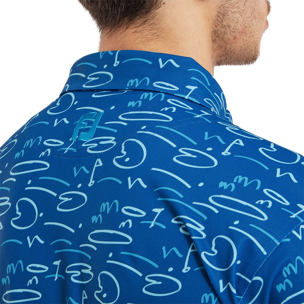 FootJoy Golf Course Doodle Pique Print Herrengolfpoloshirt Blue-Print