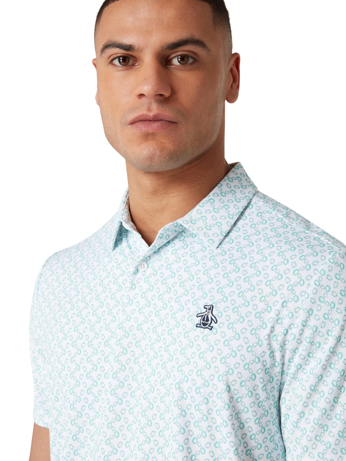 Penguin All over Lifesaver Print Herrengolfpoloshirt Weiss