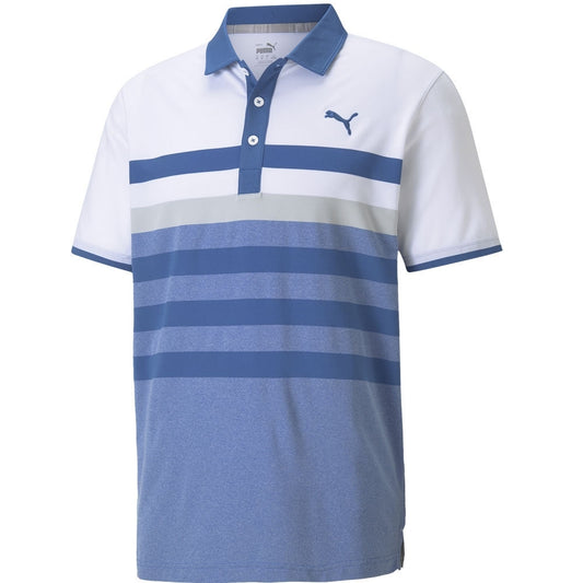 Puma Mattr One Way Herrengolfpoloshirt Weiss-Blau Streifen