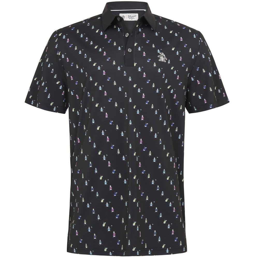 Penguin Swinging Pete Herrengolfpoloshirt Schwarz-Print