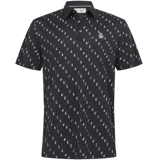 Penguin Swinging Pete Herrengolfpoloshirt Schwarz-Print
