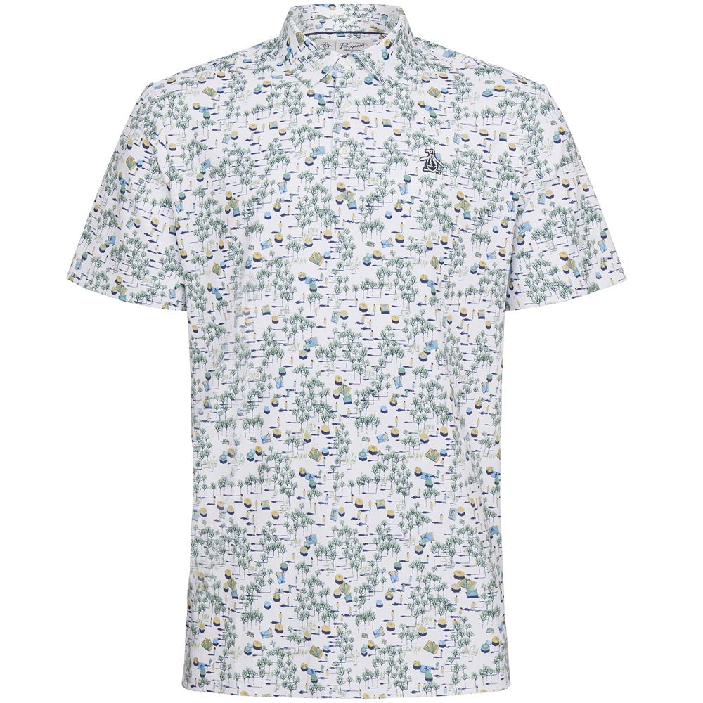 Penguin Pete in the Park Herrengolfpoloshirt Weiss-Print
