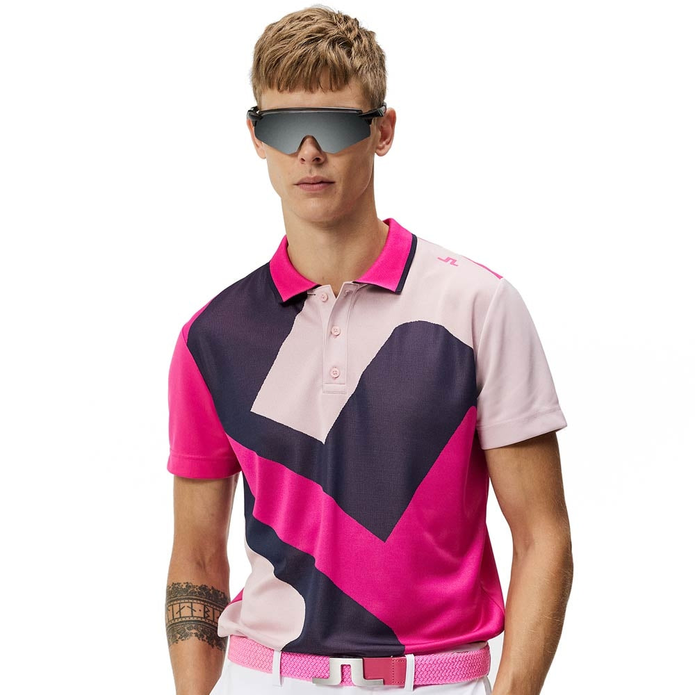 Lindeberg M Santo Slim Fit Herrengolfpoloshirt Fuchsi-Purple-Print