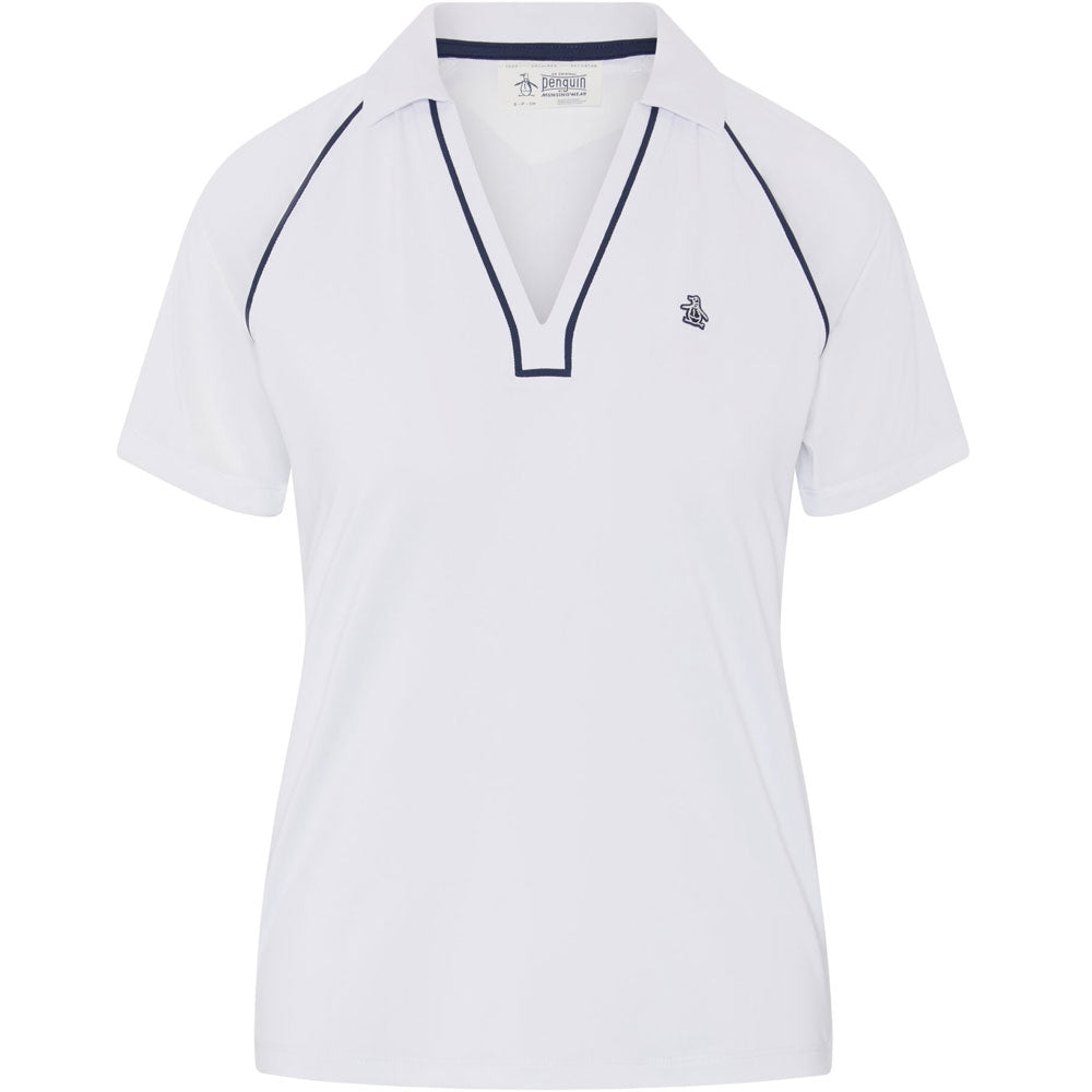 Penguin V-Neck Block Colour Damenpoloshirt Weiss