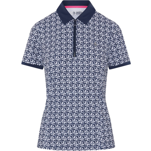 Penguin Geo Printed Damenpoloshirt Navy