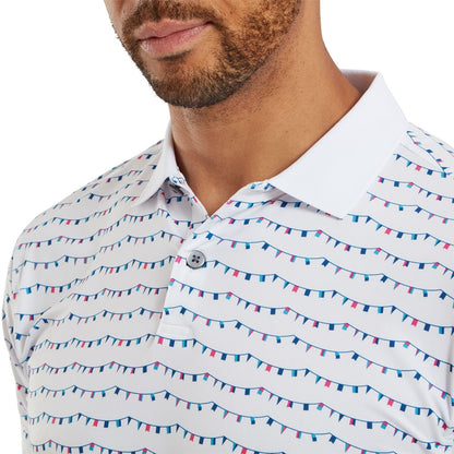 FootJoy Flag Banner Print Herrengolfpoloshirt Weiss-Print