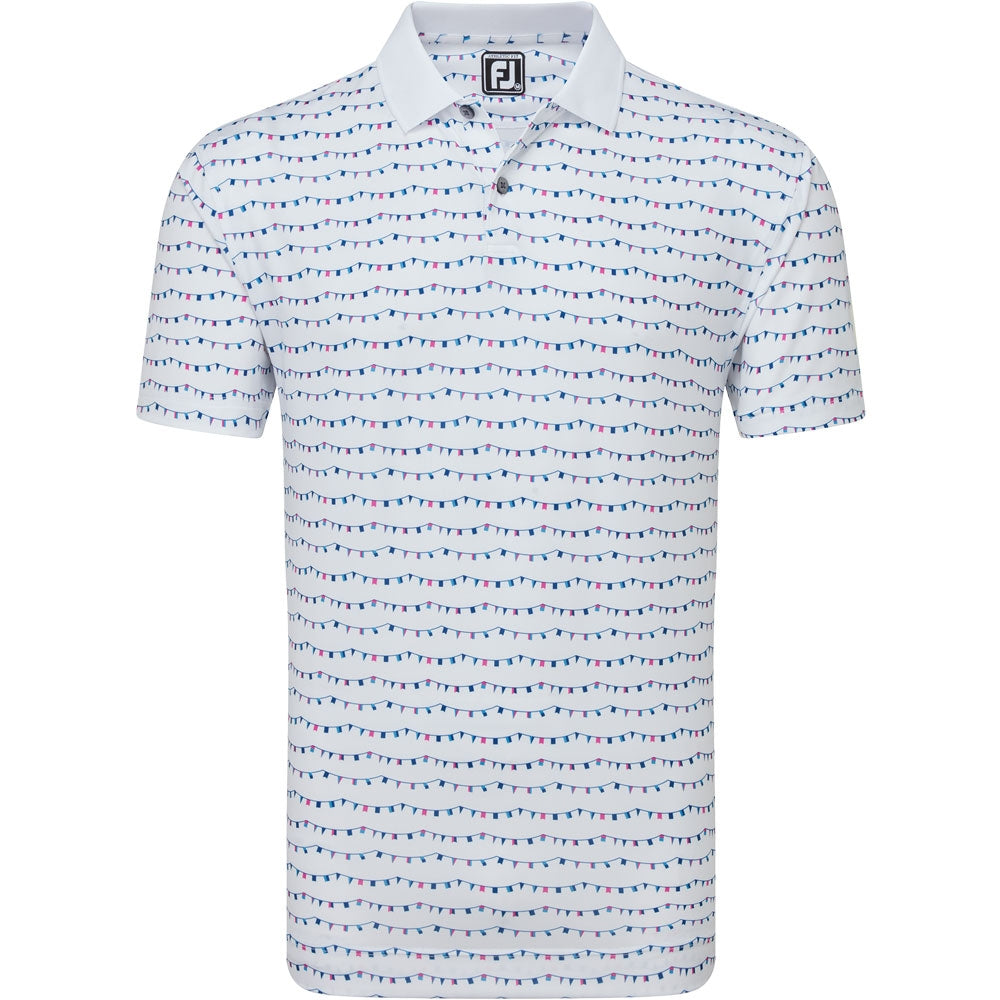FootJoy Flag Banner Print Herrengolfpoloshirt Weiss-Print