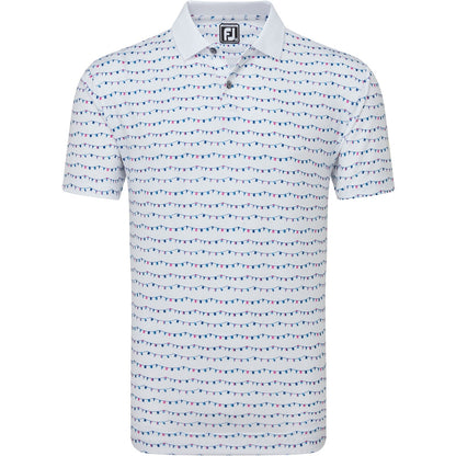 FootJoy Flag Banner Print Herrengolfpoloshirt Weiss-Print