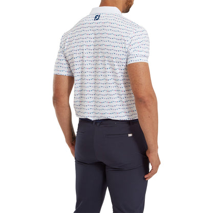 FootJoy Flag Banner Print Herrengolfpoloshirt Weiss-Print