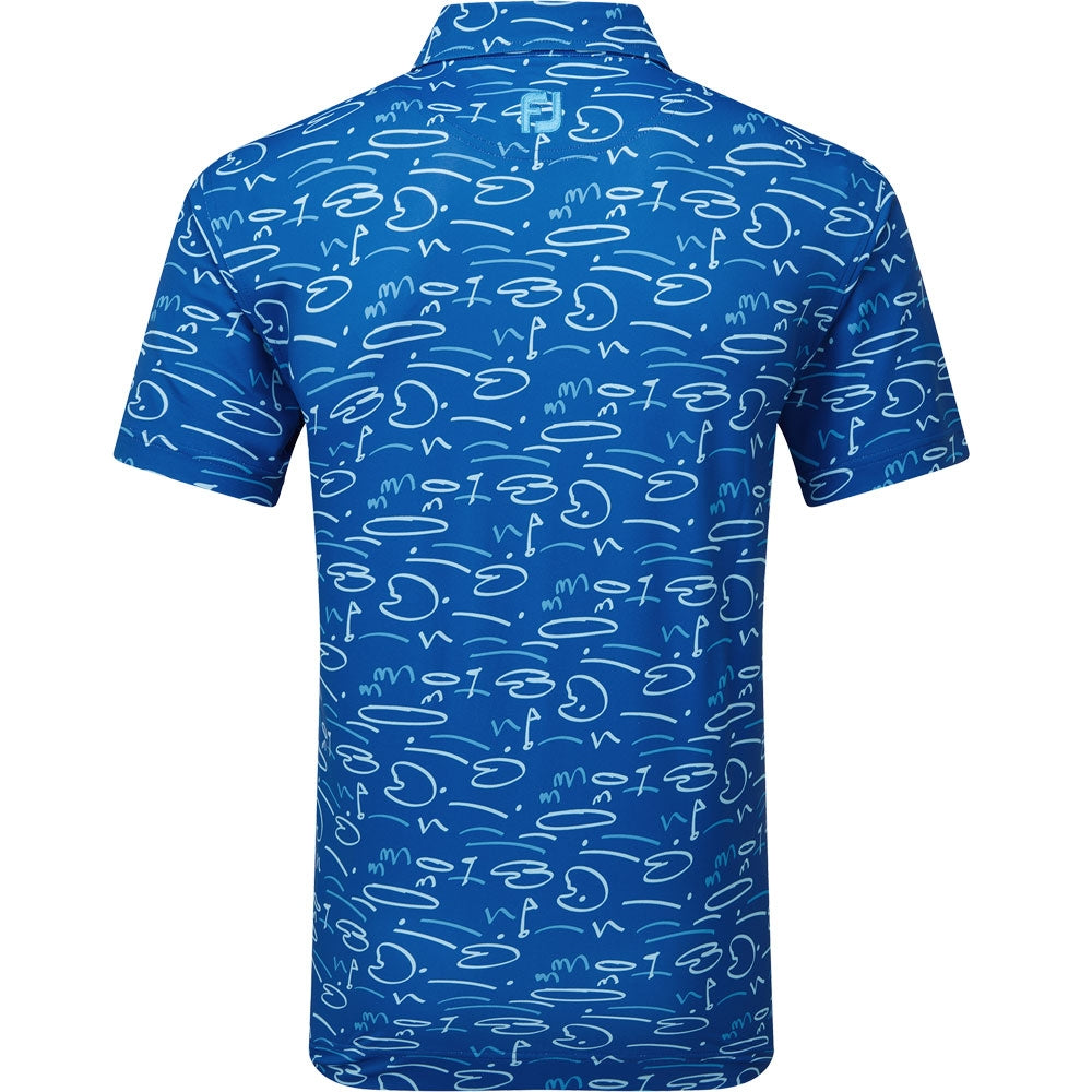 FootJoy Golf Course Doodle Pique Print Herrengolfpoloshirt Blue-Print
