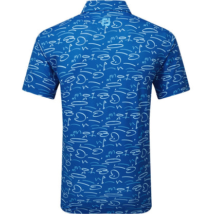FootJoy Golf Course Doodle Pique Print Herrengolfpoloshirt Blue-Print