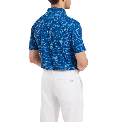 FootJoy Golf Course Doodle Pique Print Herrengolfpoloshirt Blue-Print