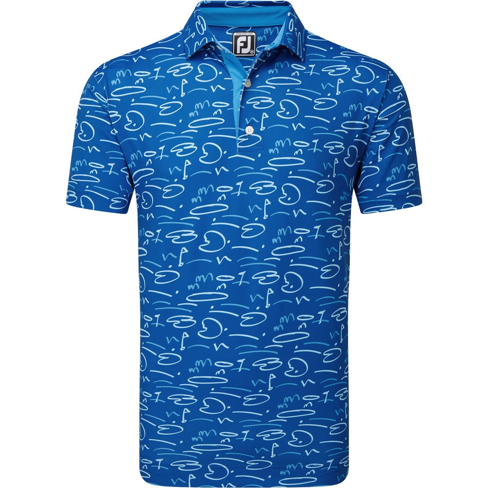 FootJoy Golf Course Doodle Pique Print Herrengolfpoloshirt Blue-Print