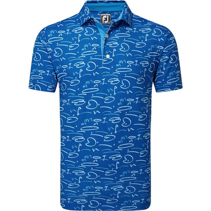 FootJoy Golf Course Doodle Pique Print Herrengolfpoloshirt Blue-Print