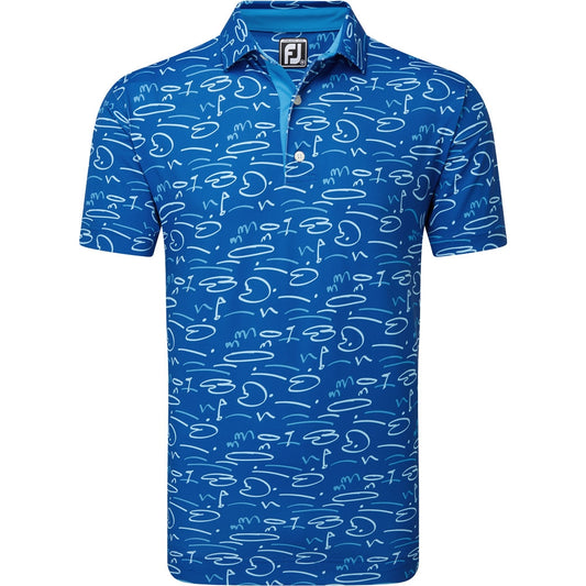 FootJoy Golf Course Doodle Pique Print Herrengolfpoloshirt Blue-Print