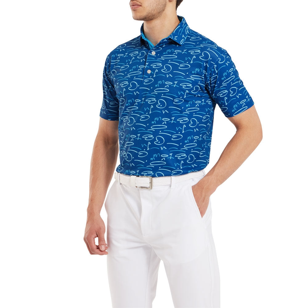 FootJoy Golf Course Doodle Pique Print Herrengolfpoloshirt Blue-Print