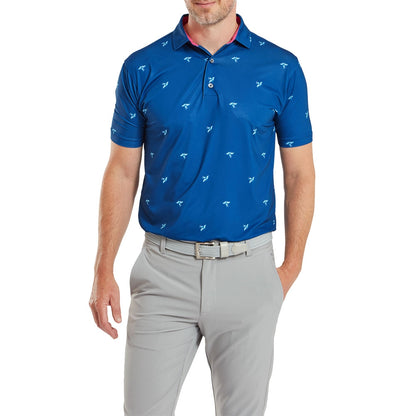 FootJoy Thistle Print Herrengolfpoloshirt Blue-Print