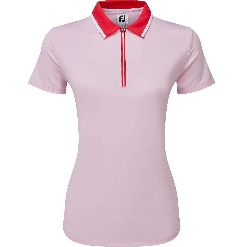 FootJoy Colour Block Lisle Damengolfpoloshirt Pink-Rot