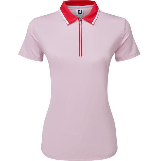 FootJoy Colour Block Lisle Damengolfpoloshirt Pink-Rot