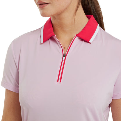 FootJoy Colour Block Lisle Damengolfpoloshirt Pink-Rot