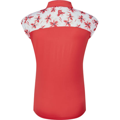 FootJoy Blocked Floral Print Lisle Damengolfpoloshirt Rot-Pink