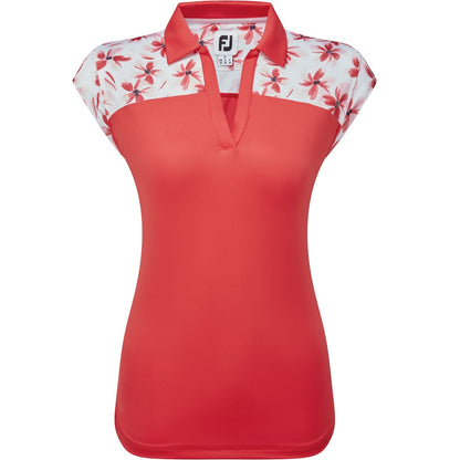 FootJoy Blocked Floral Print Lisle Damengolfpoloshirt Rot-Pink