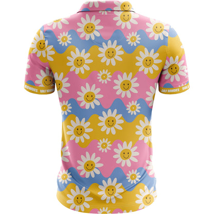 Golf Rowdies Retro Flower Herrengolfpoloshirt