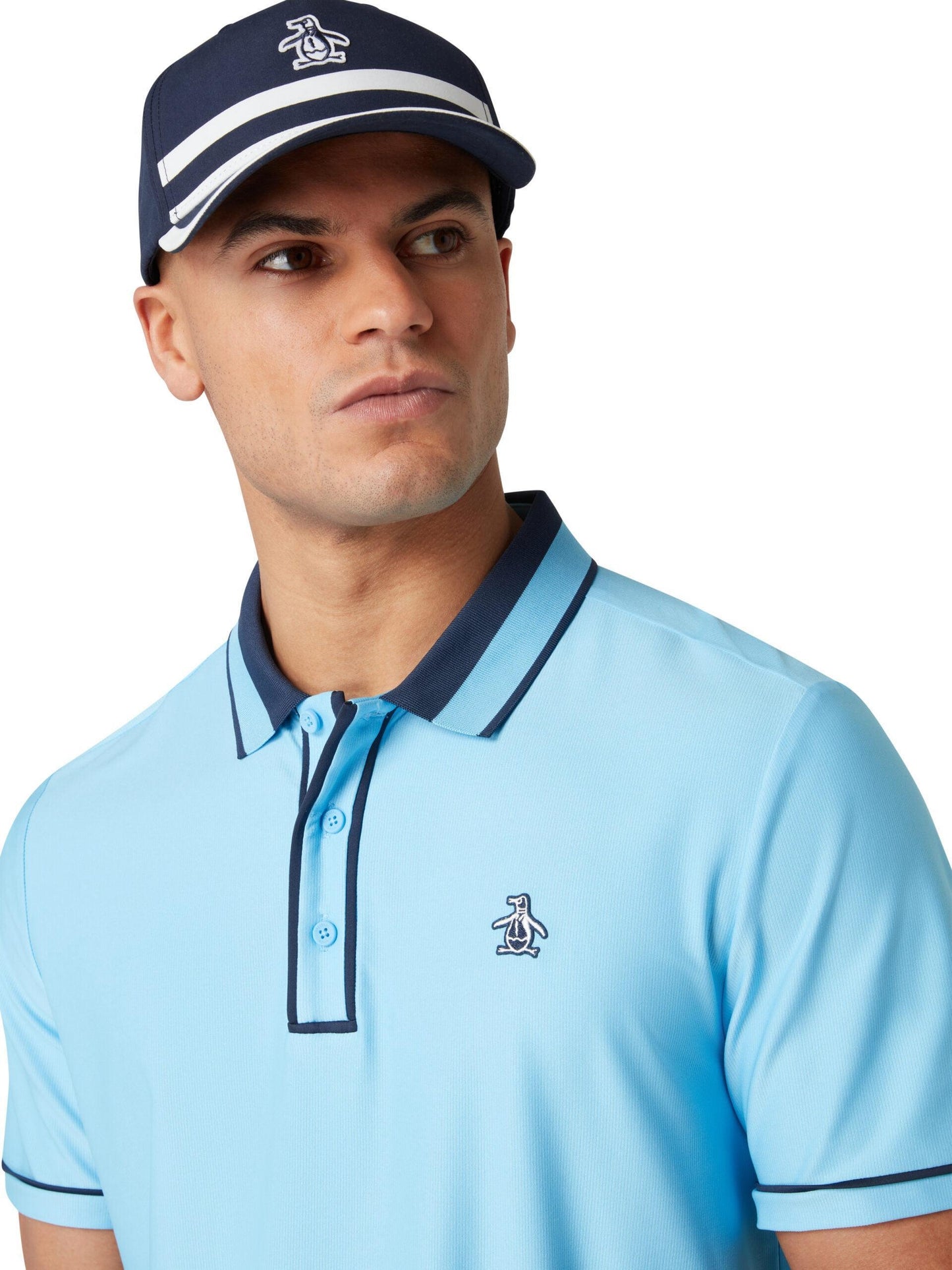 Penguin Ribbed Earl Blocked Herrengolfpoloshirt Blau