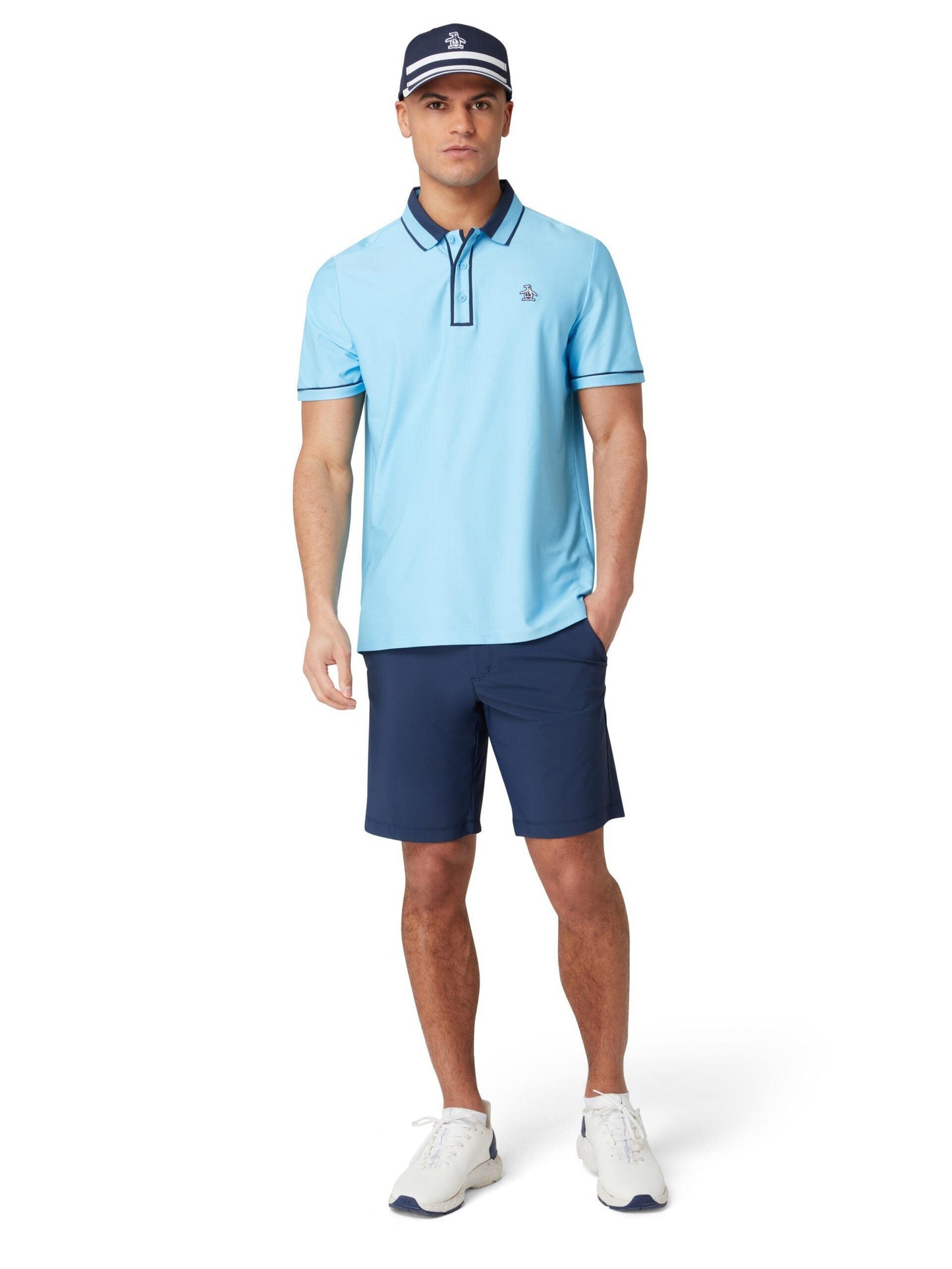 Penguin Ribbed Earl Blocked Herrengolfpoloshirt Blau