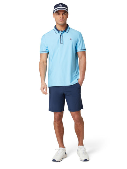 Penguin Ribbed Earl Blocked Herrengolfpoloshirt Blau
