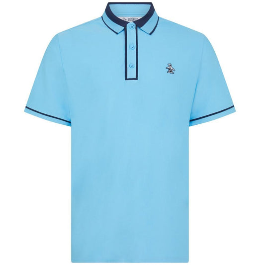 Penguin Ribbed Earl Blocked Herrengolfpoloshirt Blau