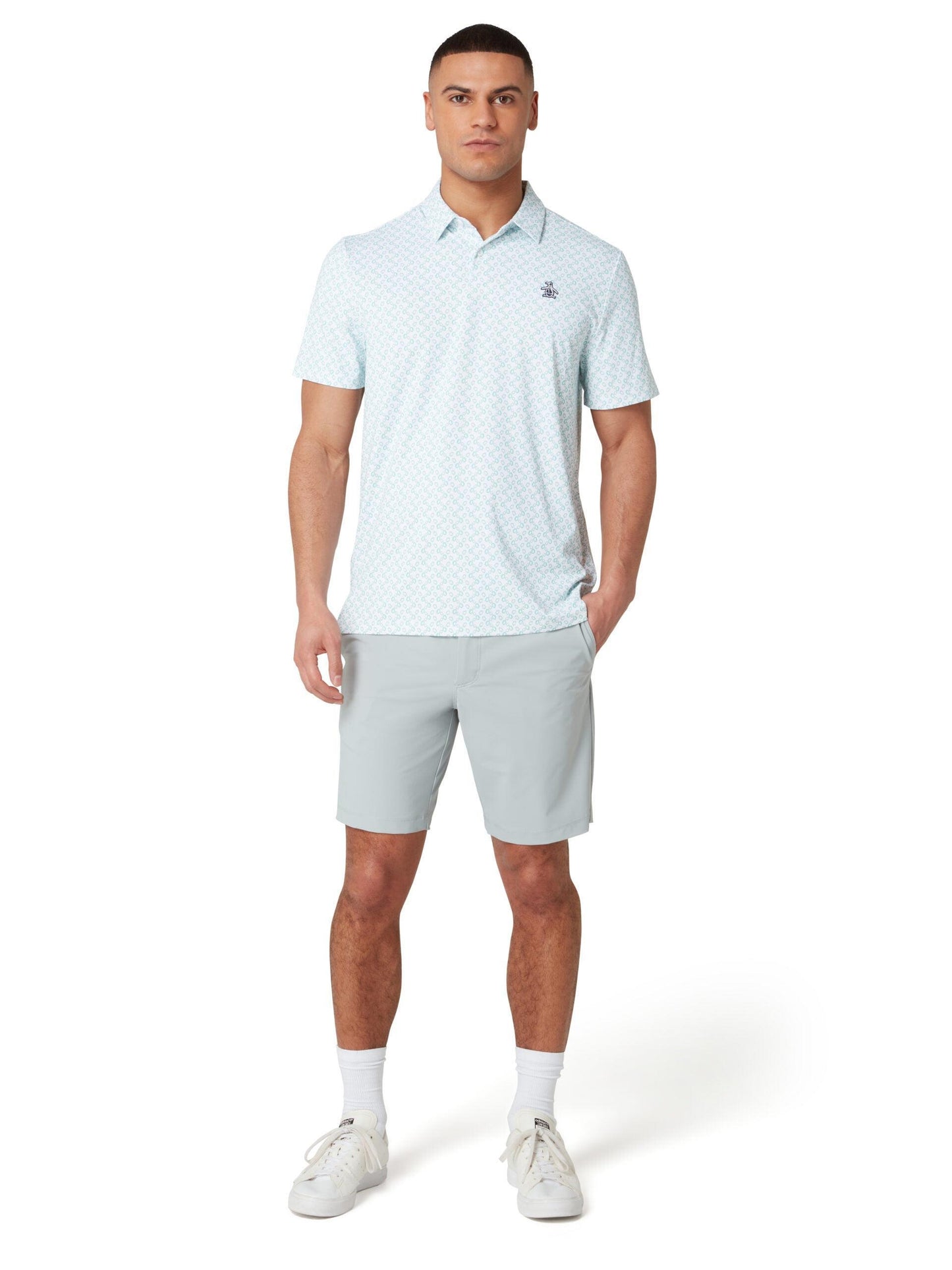 Penguin All over Lifesaver Print Herrengolfpoloshirt Weiss