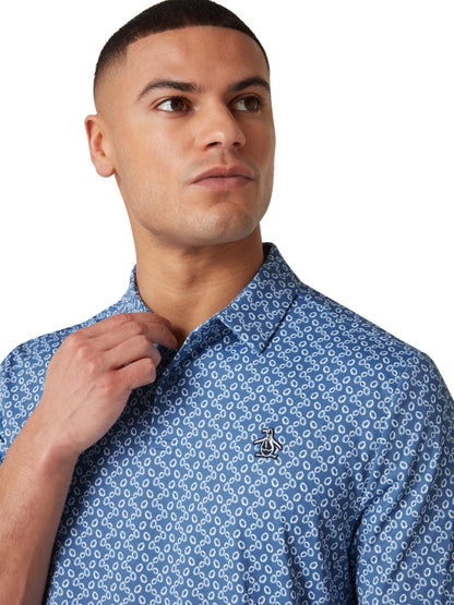 Penguin All over Lifesaver Print Herrengolfpoloshirt Blau