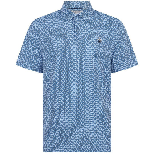 Penguin All over Lifesaver Print Herrengolfpoloshirt Blau