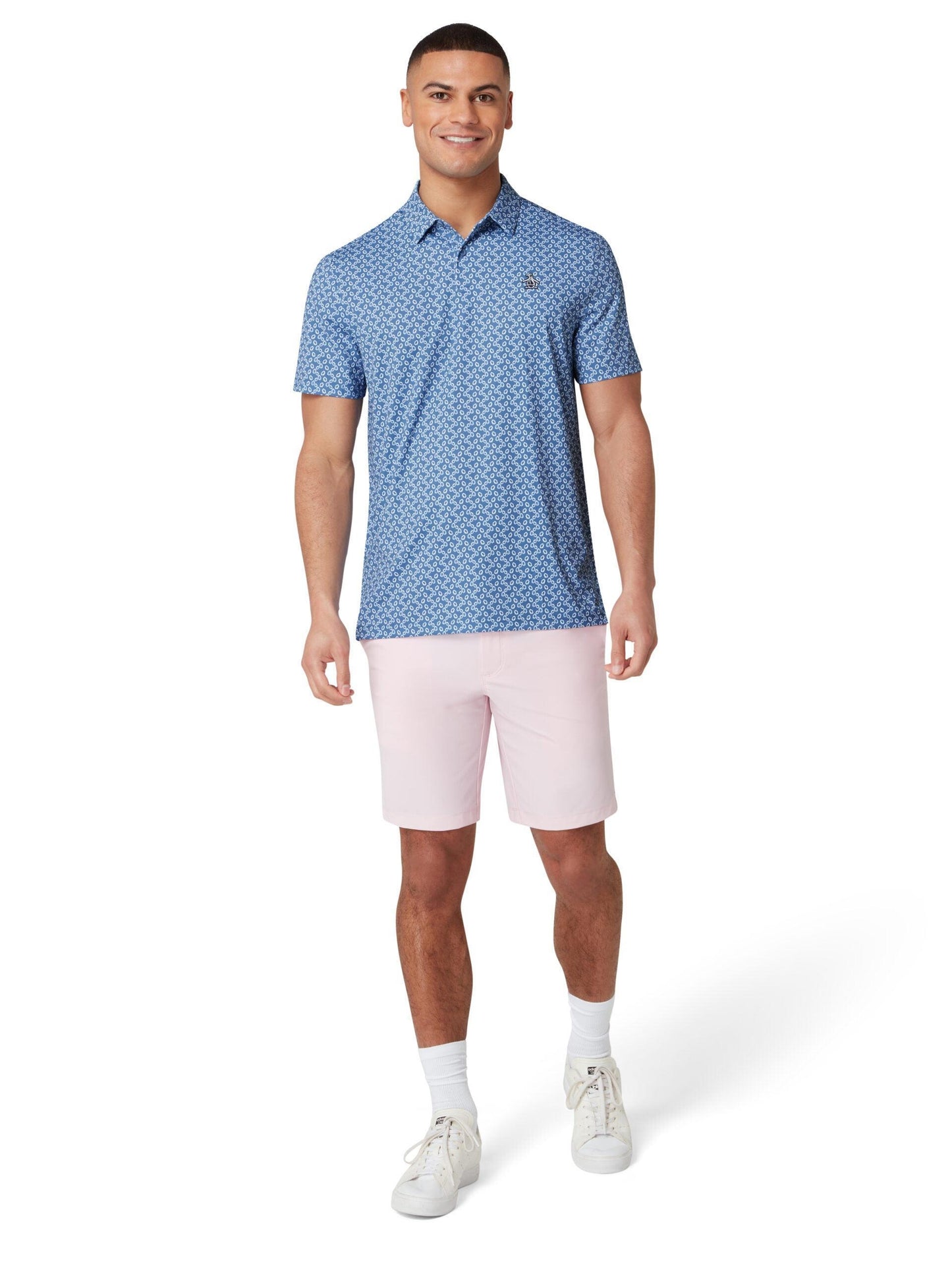 Penguin All over Lifesaver Print Herrengolfpoloshirt Blau