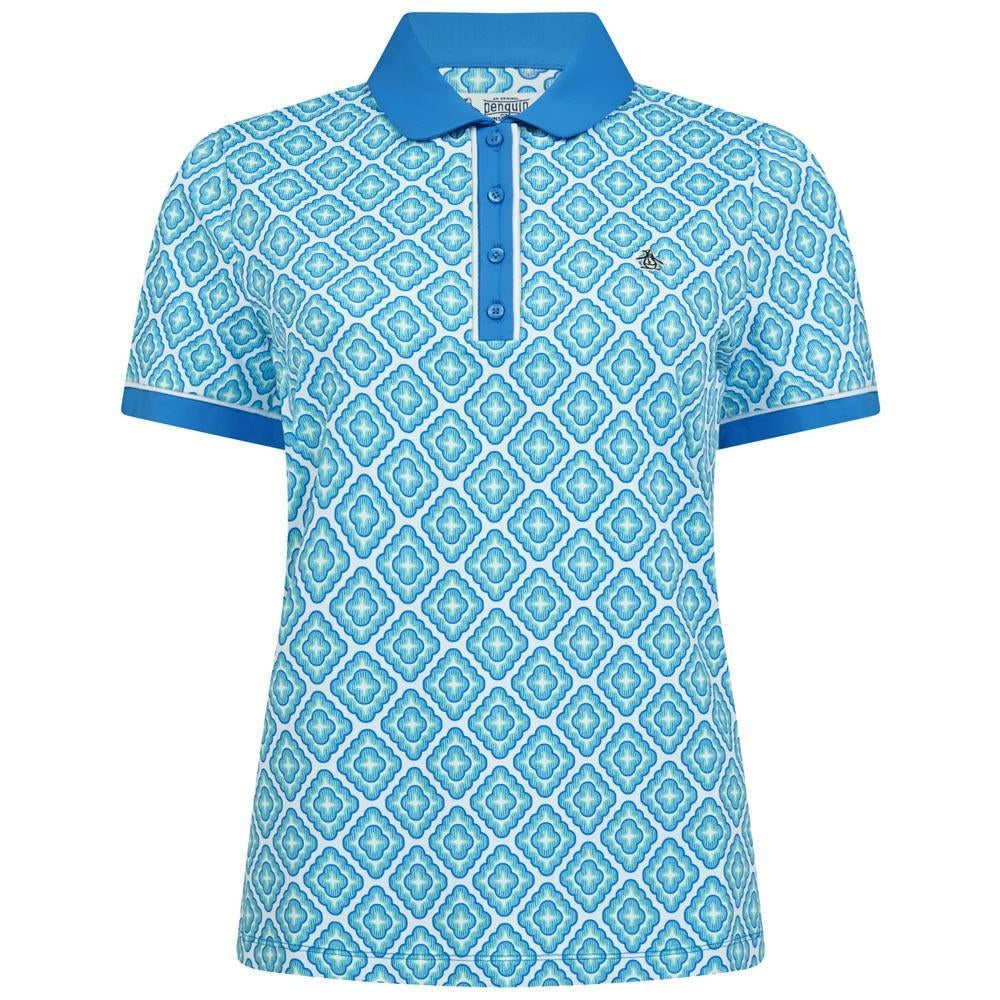 Penguin Sleeve Printed Damenpolo Blau