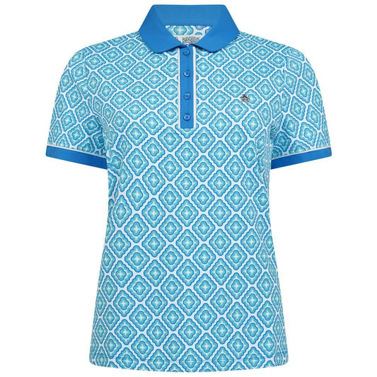 Penguin Sleeve Printed Damenpolo Blau
