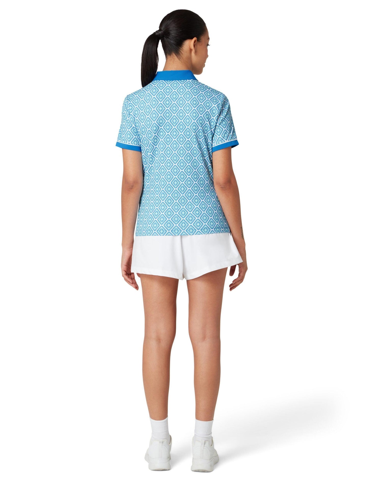 Penguin Sleeve Printed Damenpolo Blau