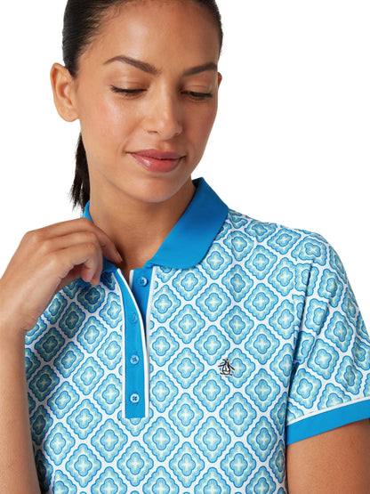 Penguin Sleeve Printed Damenpolo Blau