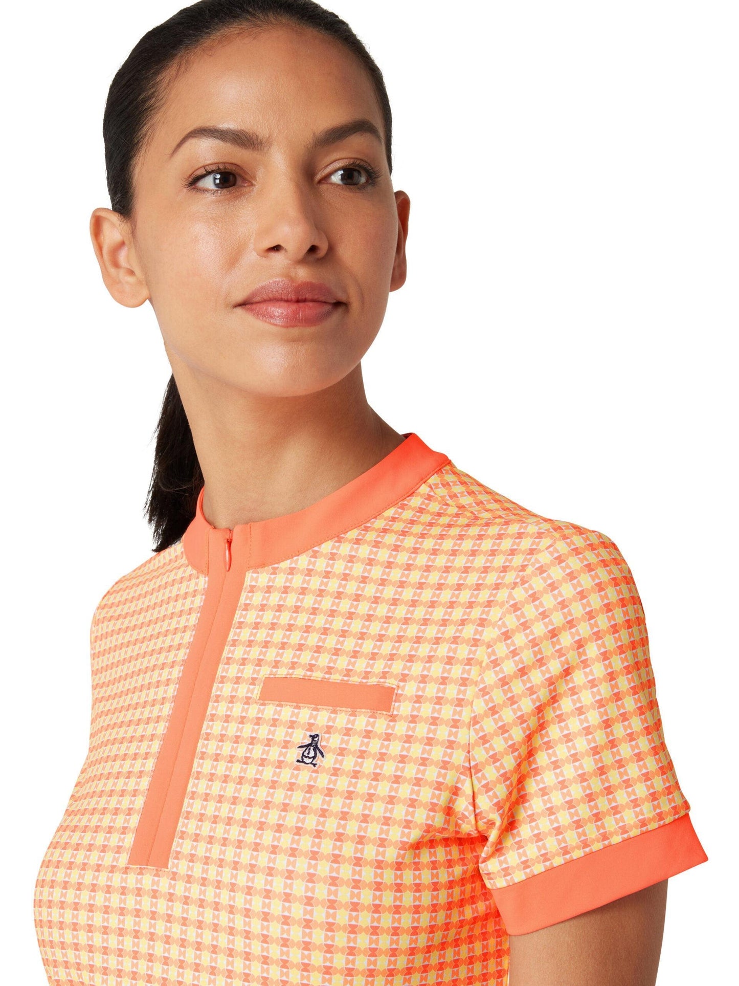 Penguin Pete’s Bowtie Print Damenpolo Orange