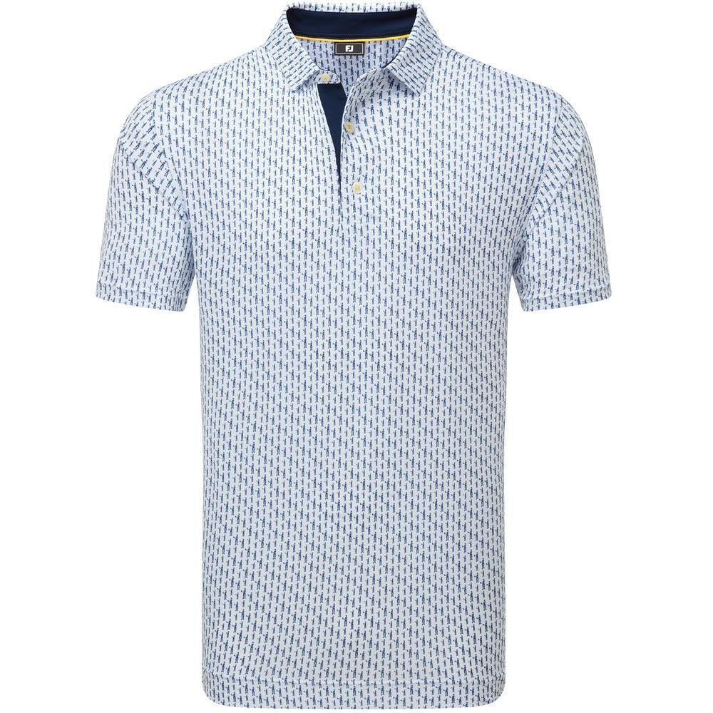 FootJoy Figure Print Lisle Herrengolfpoloshirt White-Navy