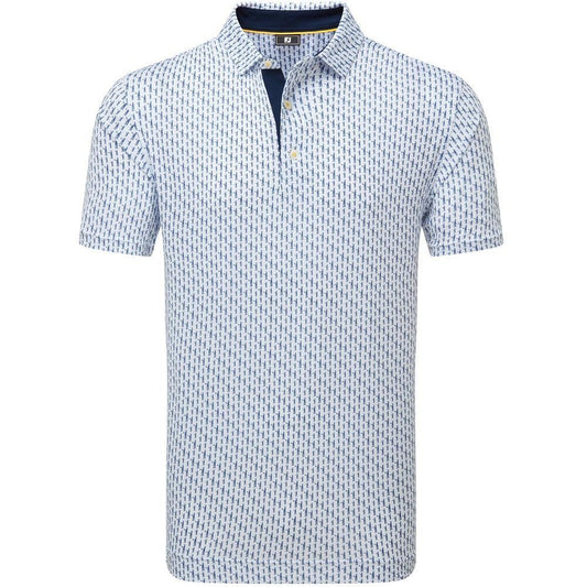 FootJoy Figure Print Lisle Herrengolfpoloshirt White-Navy