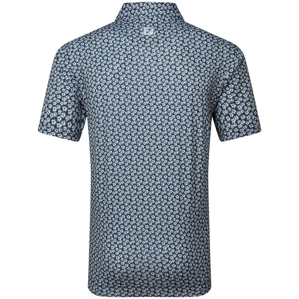 FootJoy Floral Sketch Print Lisle Herrengolfpoloshirt White-Navy