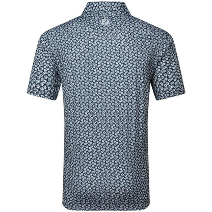 FootJoy Floral Sketch Print Lisle Herrengolfpoloshirt White-Navy
