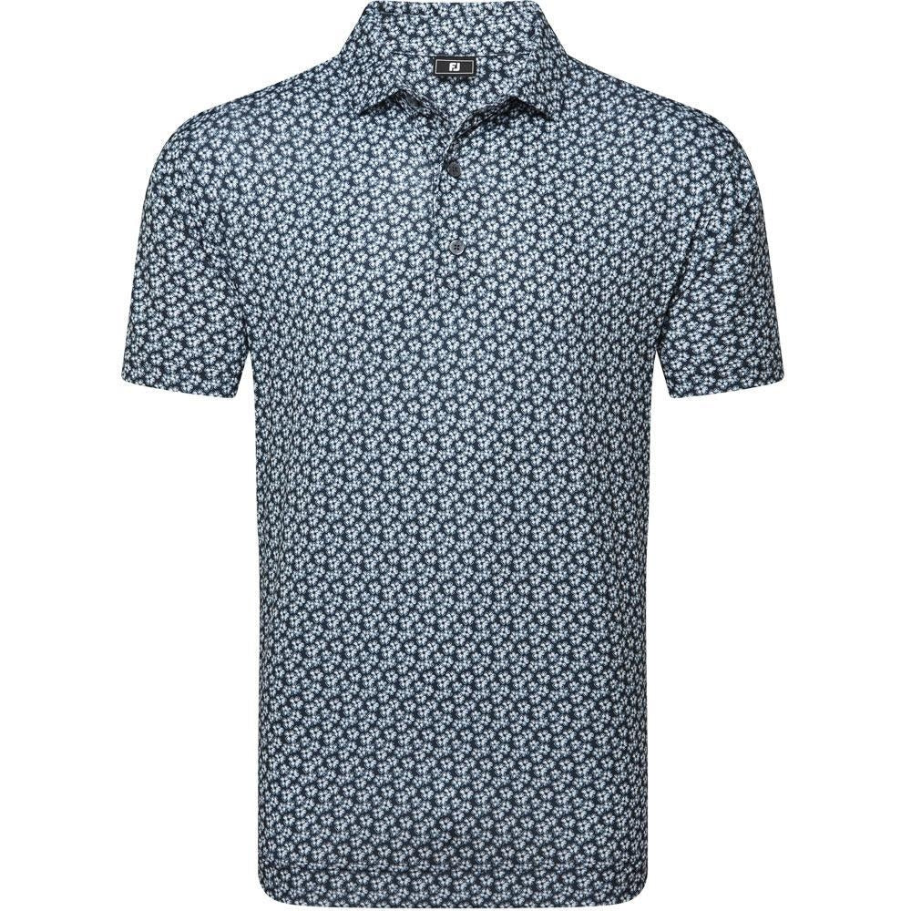 FootJoy Floral Sketch Print Lisle Herrengolfpoloshirt White-Navy