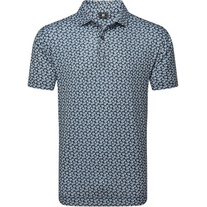 FootJoy Floral Sketch Print Lisle Herrengolfpoloshirt White-Navy